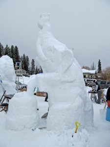 circus elephant snow sculpture in progress